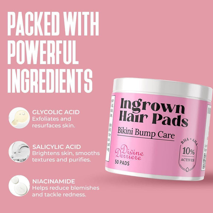 Divine Derriere Ingrown Hair Pads - 50 Pads | Exfoliating Razor Bump & Ingrown Hair Treatment