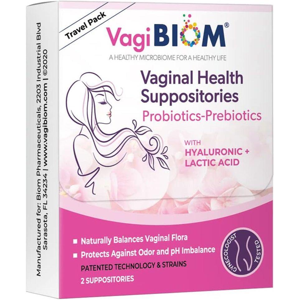 VagiBiom Vaginal Health Suppositories - 2 Suppositories (Travel Pack) | Probiotic pH Balance & Odor Control