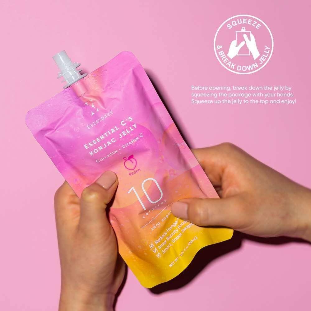 EVERYDAZE Essential C’s Konjac Jelly – Peach Flavor (150ml, 10-Pack) Low-Calorie, Collagen & Vitamin C Infused Snack