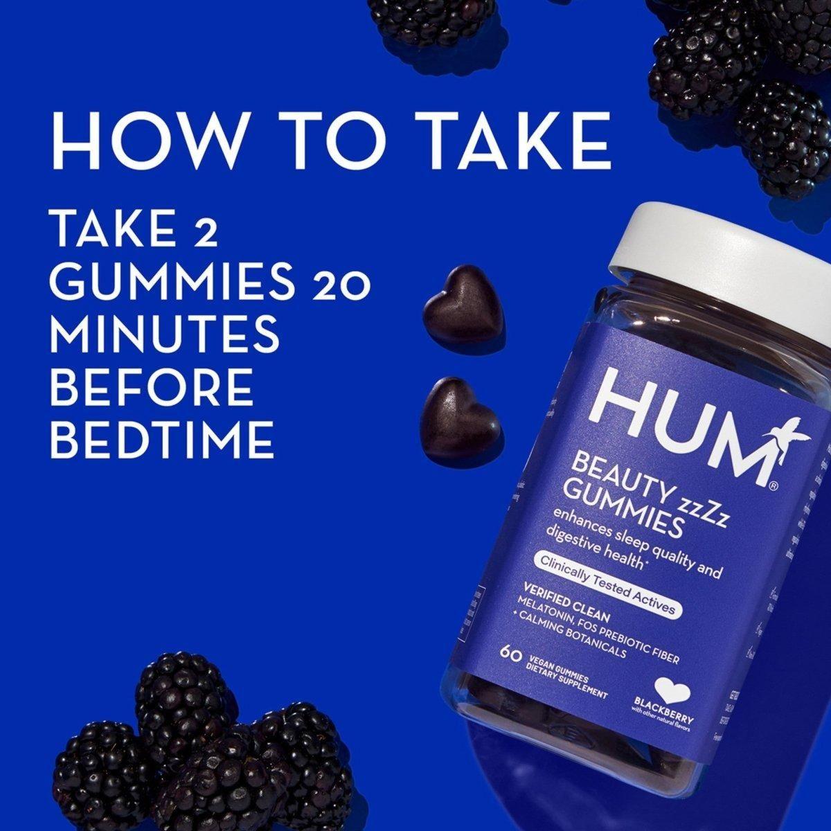 HUM Beauty zZzz Gummies 60 Capsules | Natural Sleep Support with Melatonin, Vitamin B6 & Soothing Botanicals