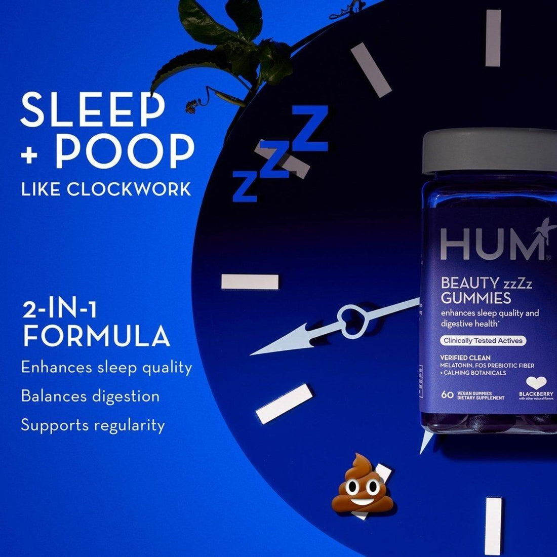 HUM Beauty zZzz Gummies 60 Capsules | Natural Sleep Support with Melatonin, Vitamin B6 & Soothing Botanicals