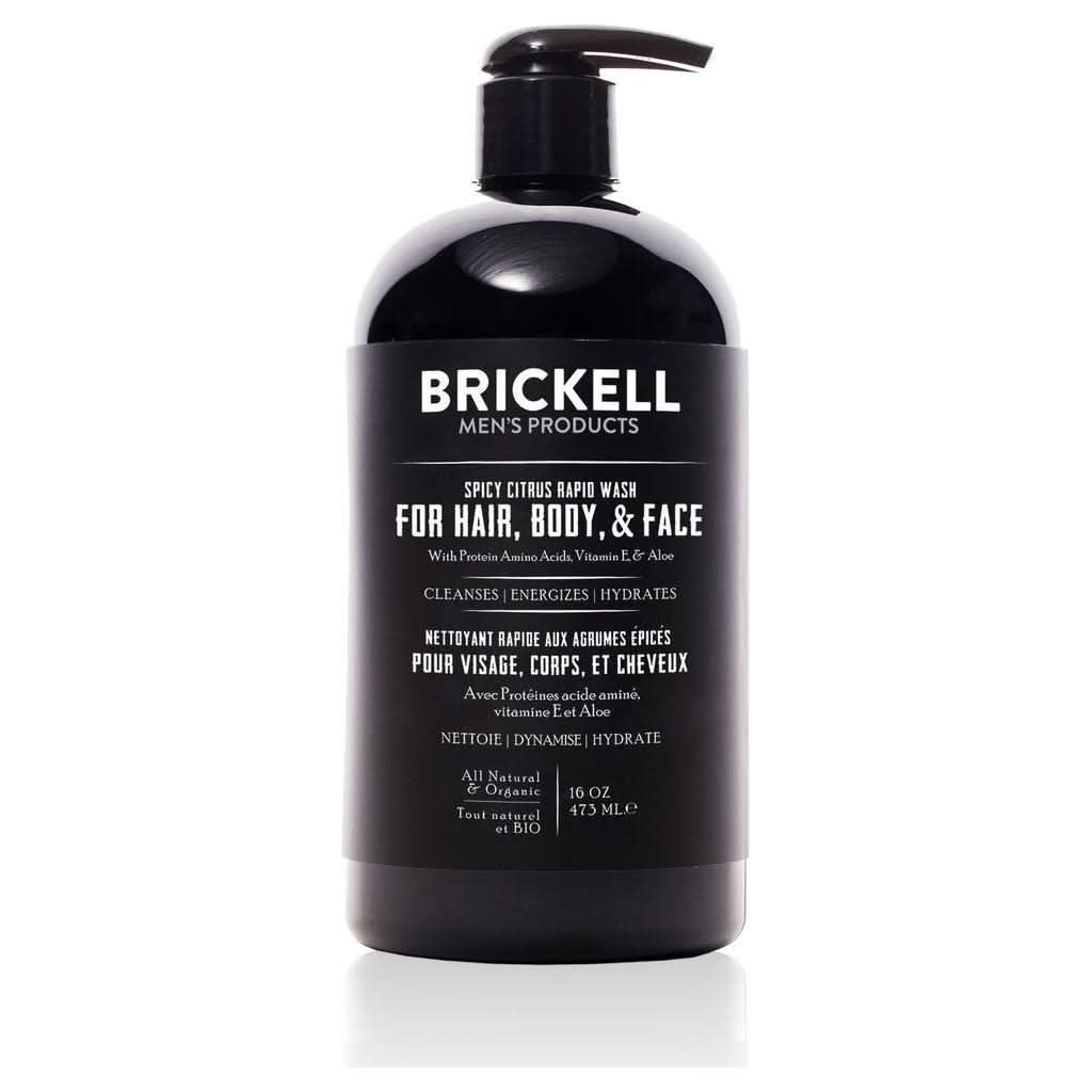 Brickell Rapid Wash Spicy Citrus 473ml | 3-in-1 Body, Face & Hair Cleanser Brickell