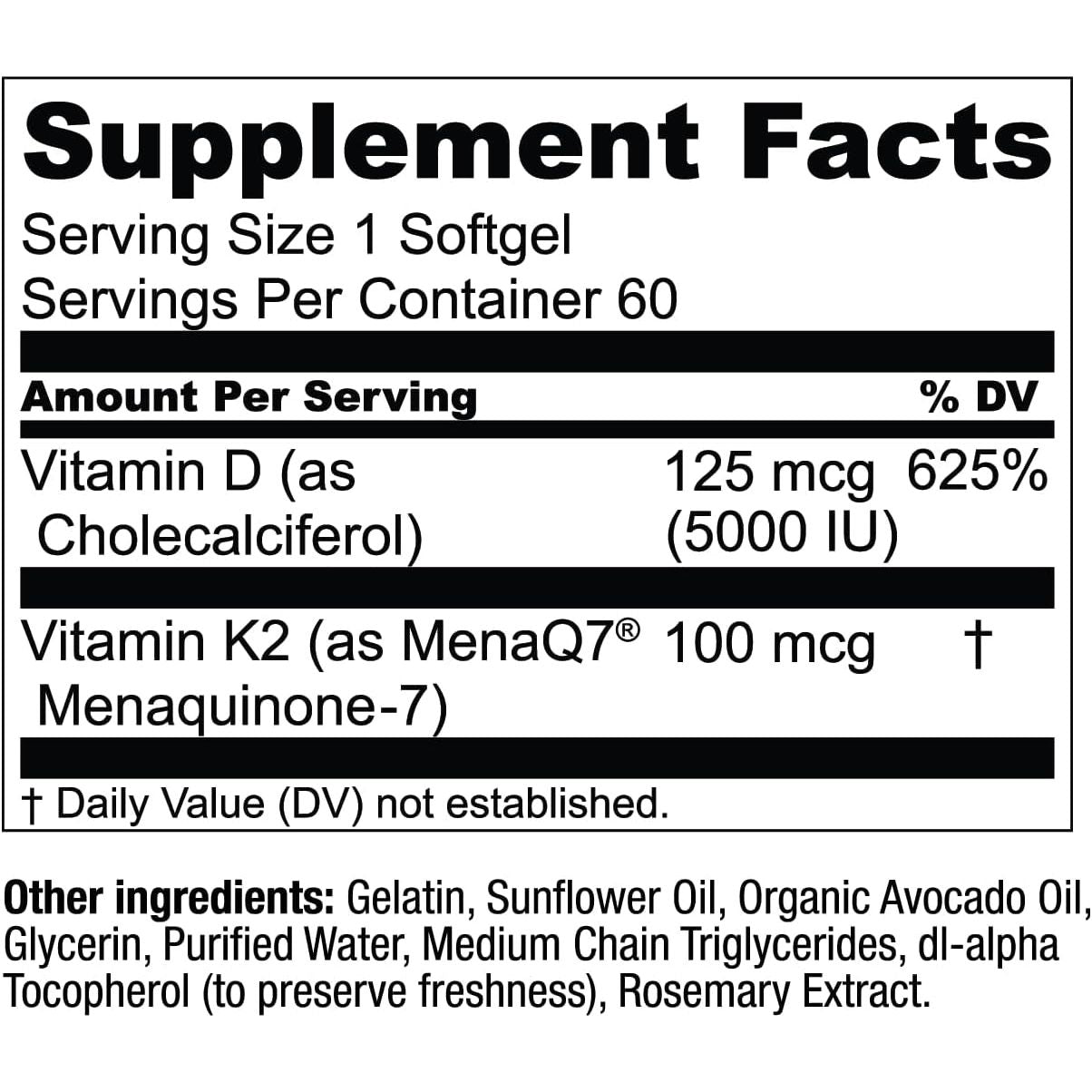Live Conscious K2 + D3 Supplement 60 Softgels | Bone Strength, Heart Health & Immune Support