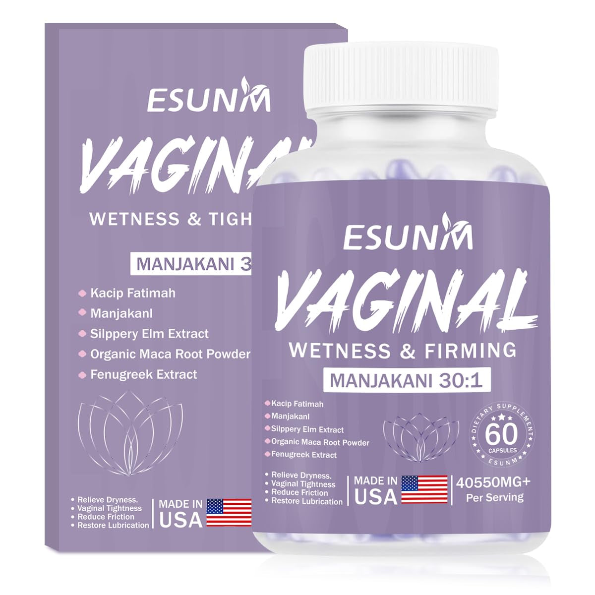 ESUNM Vaginal Wetness & Firming – 60 Capsules | pH Balance, Moisture & Intimate Elasticity Support