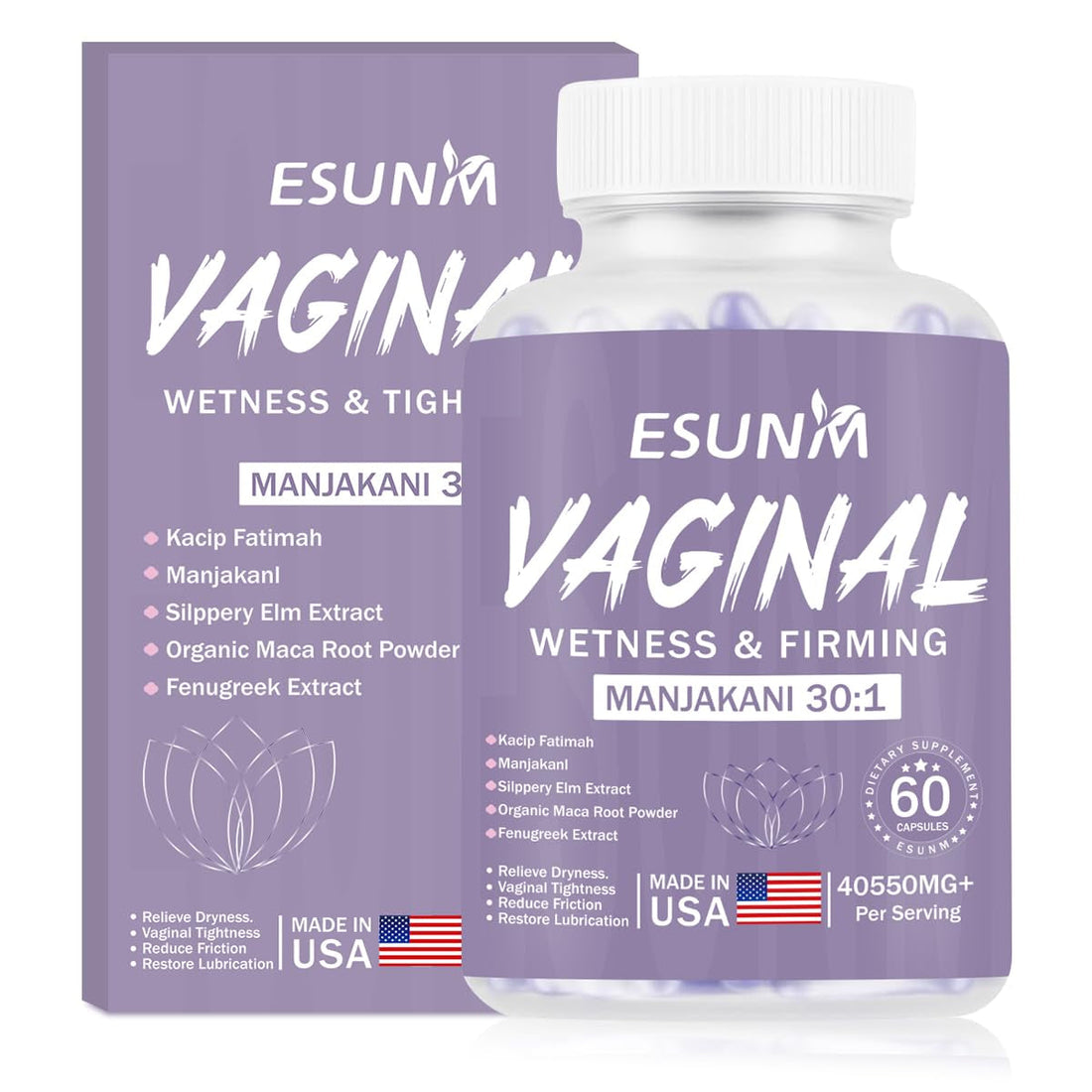 ESUNM Vaginal Wetness & Firming – 60 Capsules | pH Balance, Moisture & Intimate Elasticity Support