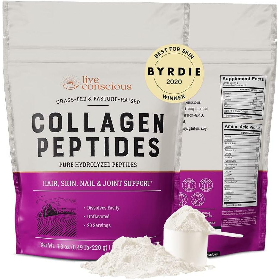 Live Conscious Collagen Peptides (Unflavored) 220g | Youthful Skin, Hair & Nail Support | 20 Servings
