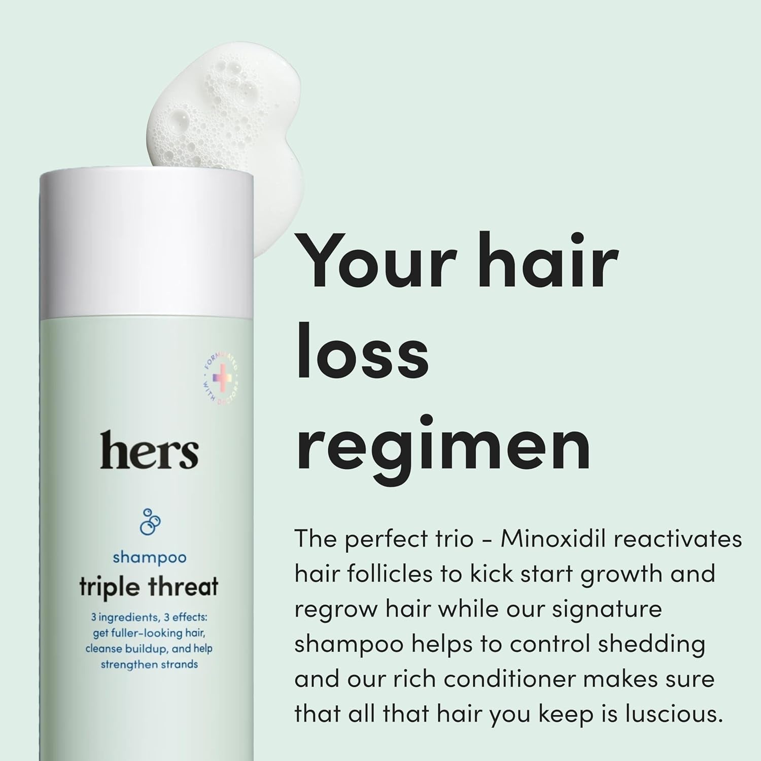 Hers Triple Threat Shampoo, Conditioner & Minoxidil Set | Clinically Proven Hair Regrowth & Fuller-Looking Hair
