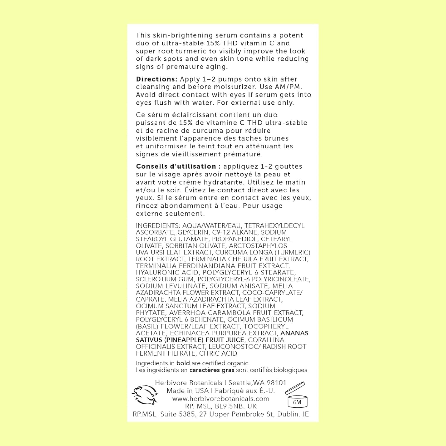 HERBIVORE Nova Brightening Serum – 30ml | Vitamin C + Turmeric for Radiant, Even-Toned Skin