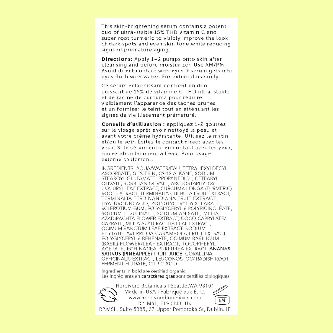 HERBIVORE Nova Brightening Serum – 30ml | Vitamin C + Turmeric for Radiant, Even-Toned Skin