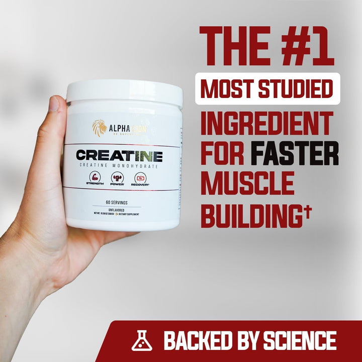 ALPHA LION Creatine Monohydrate Powder 300g (60 Servings) | 5g Pure Creatine | Strength, Size & Performance Boost