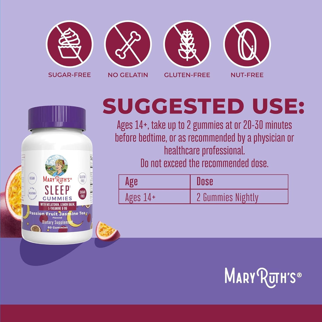 MaryRuth Organics Sleep Gummies  60  Gummies | Vegan Melatonin with L-Theanine & Lemon Balm for Restful Sleep