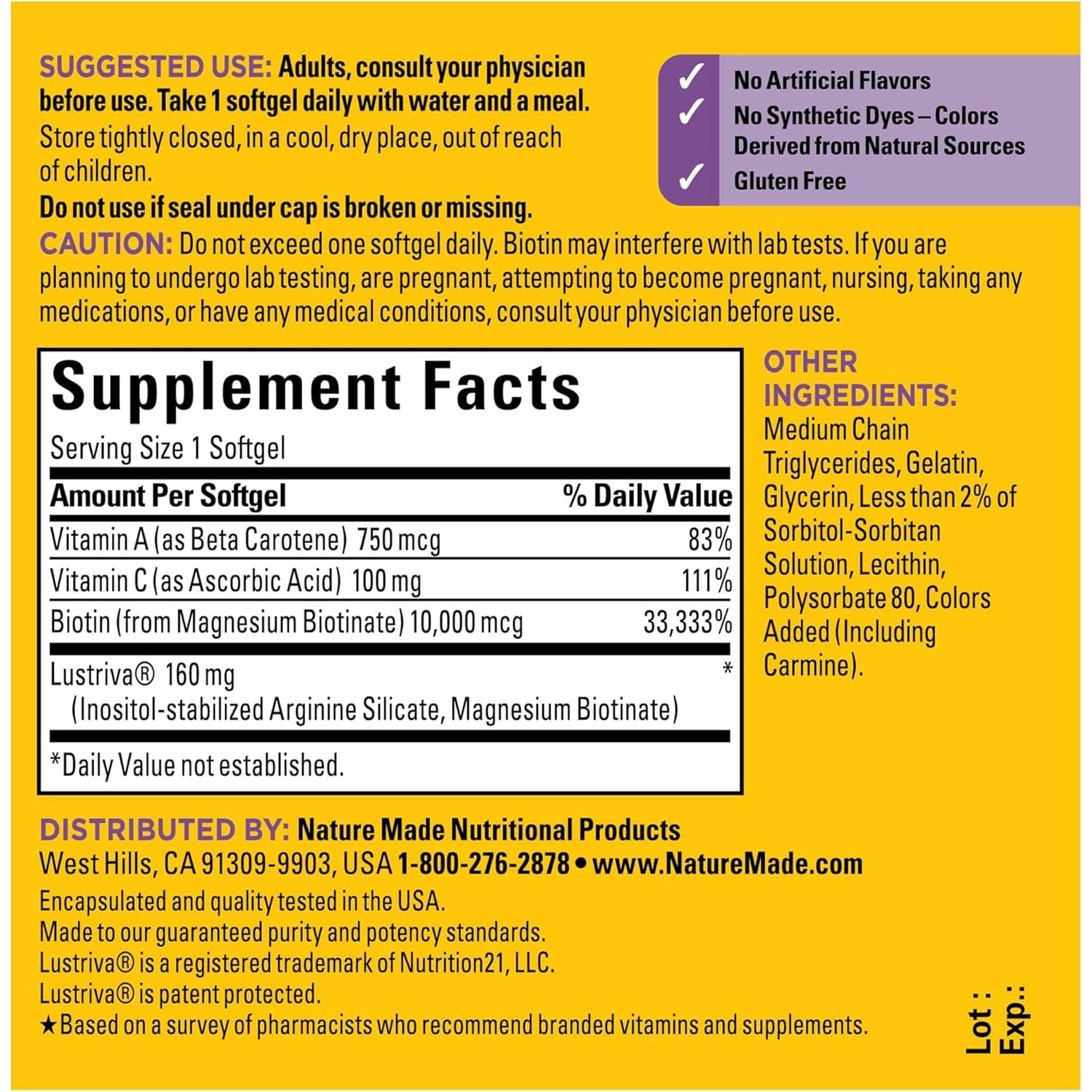 Nature Made Hair Growth Softgels & 30 Softgels Clinically Proven Formula for Thicker, Fuller Hair in 12 Weeks