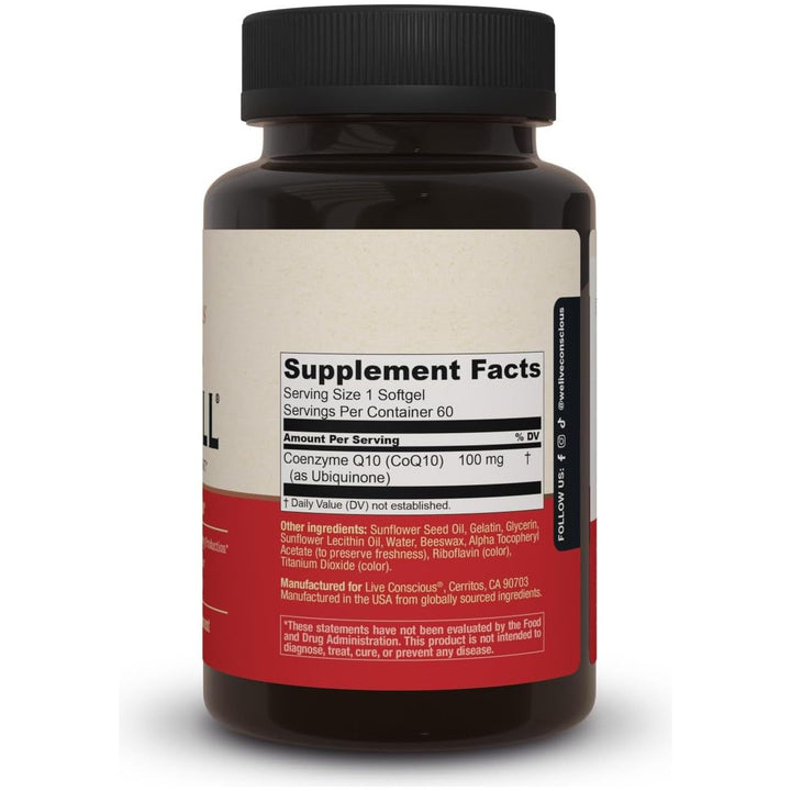 Live Conscious CoQWell 60 Softgels | Advanced CoQ10 Formula for Heart, Energy & Immune Support