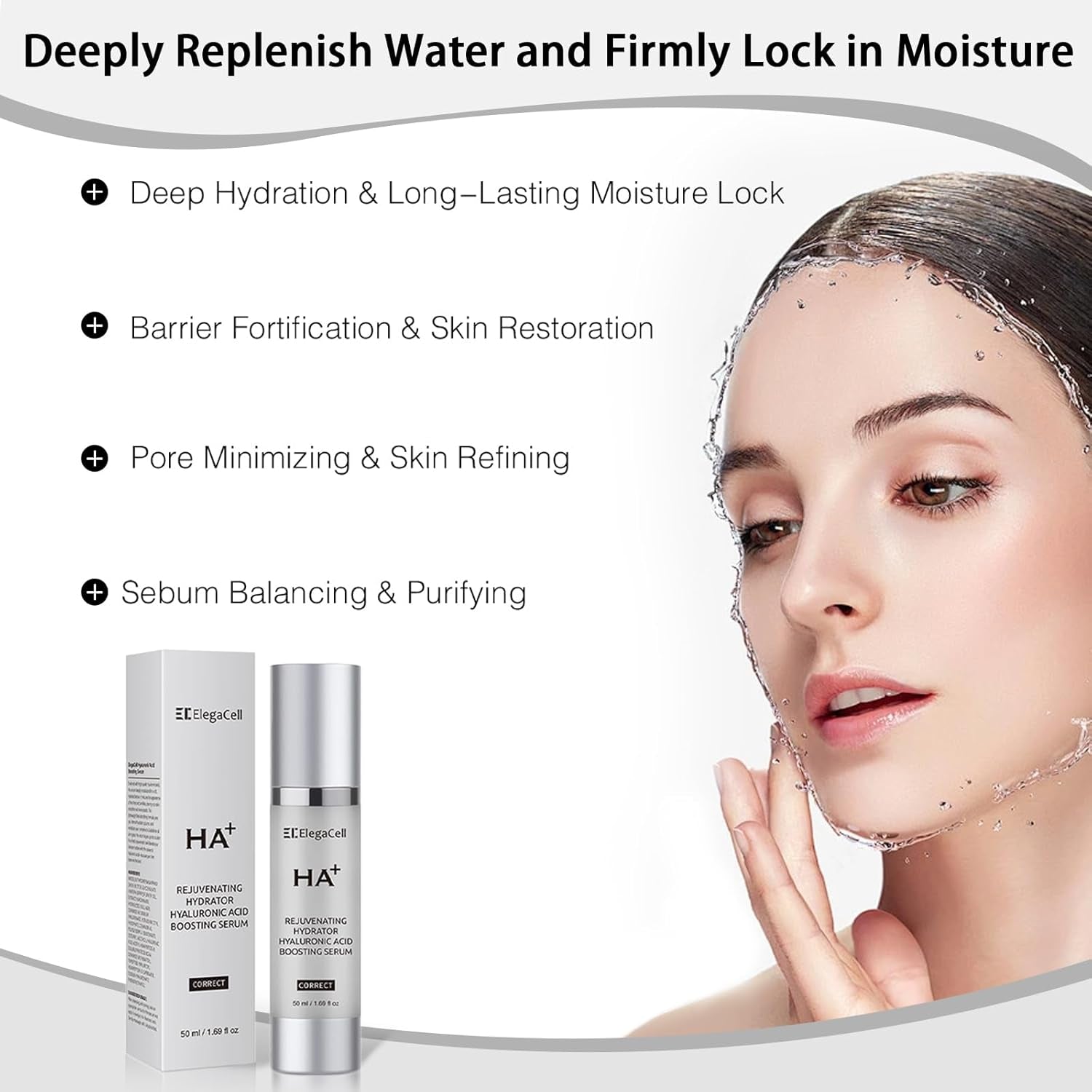 HACIRFE ElegaCell HA+ Rejuvenating Hydrator Hyaluronic Acid Boosting Serum – 50ml | 24-Hour Hydration & Fine Line Smoothing