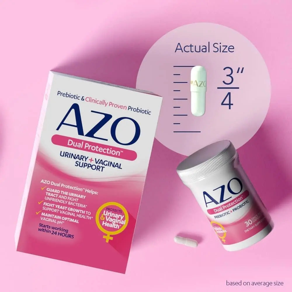 AZO Dual Protection, Urinary + Vaginal Support – 30 Capsules | Clinically Proven Probiotic & Prebiotic for Feminine Wellness