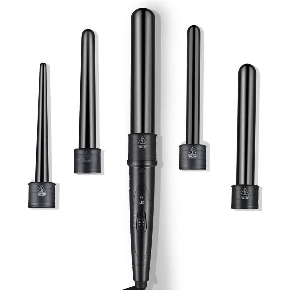 5-in-1 Ceramic Curling Wand Set with Temperature Control Create Any Curl, Any Style – From Loose Waves to Spiral Curls!