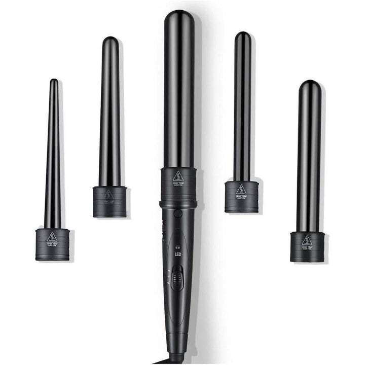5-in-1 Ceramic Curling Wand Set with Temperature Control Create Any Curl, Any Style – From Loose Waves to Spiral Curls!