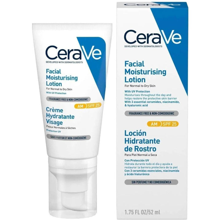 CeraVe Facial Moisturising Lotion SPF25 52ml | Your daily dose of hydration & protection! A lightweight moisturiser with broad-spectrum SPF to shield and strengthen your skin.