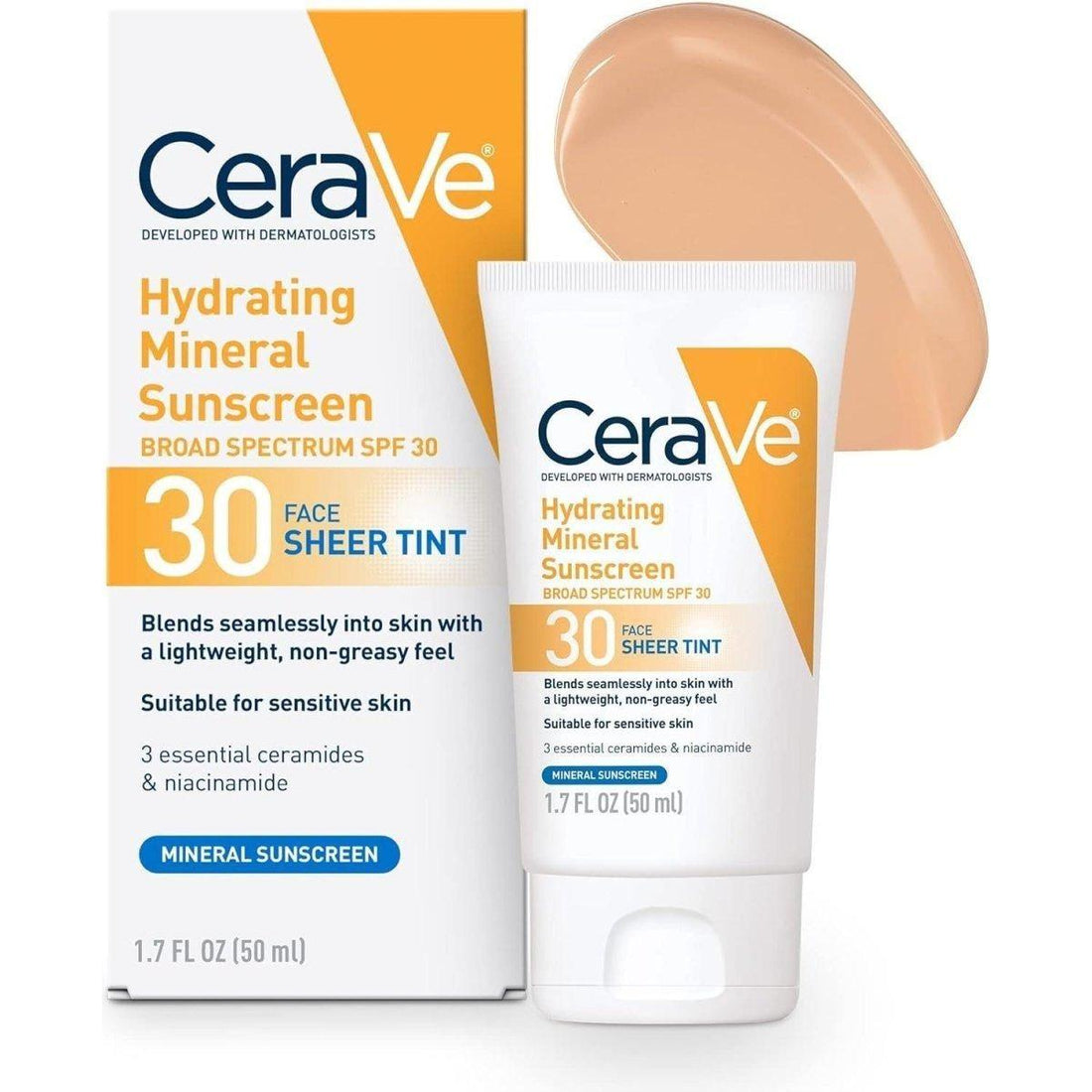 CeraVe Hydrating Mineral Sunscreen SPF 30 | Sheer Tint for a Healthy, Protected Glow