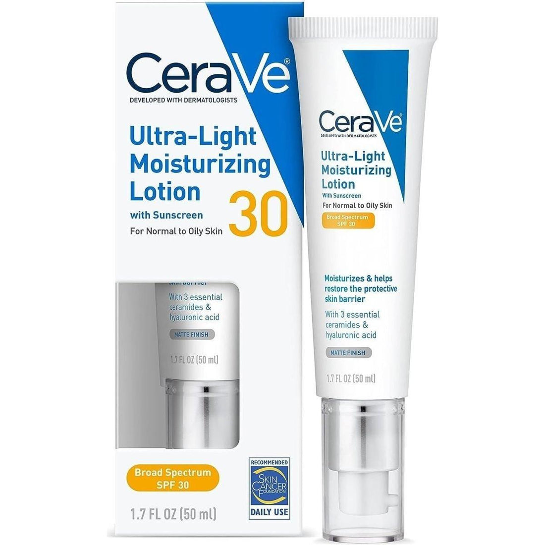 CeraVe Ultra-Light Moisturizing Lotion SPF 30 50ml | Oil-Free Daily Moisturizer with Sun Protection