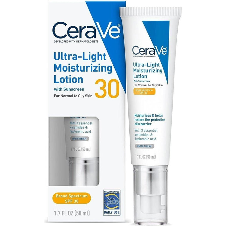 CeraVe Ultra-Light Moisturizing Lotion SPF 30 50ml | Oil-Free Daily Moisturizer with Sun Protection