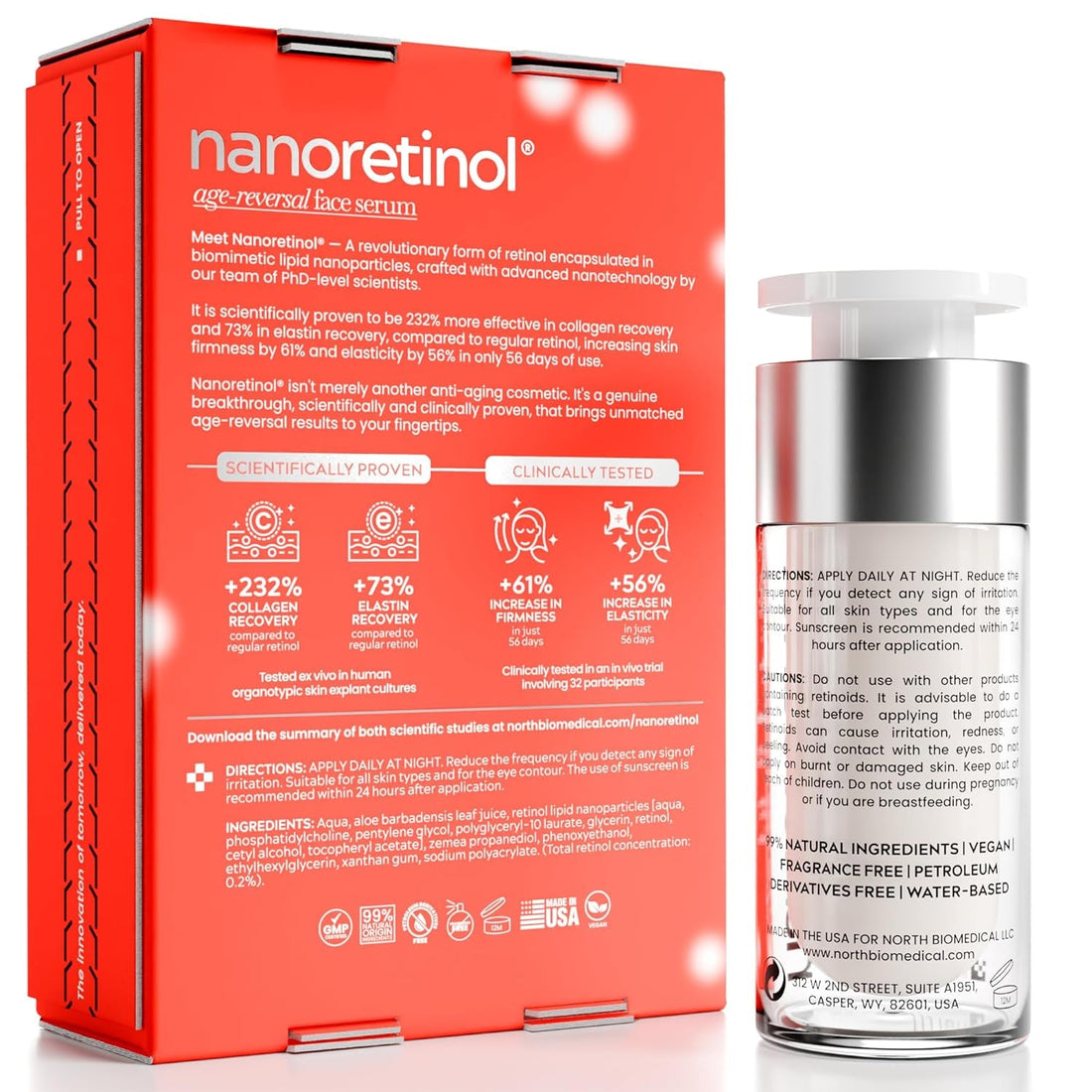 North Biomedical NANORETINOL Age-Reversal Face Serum 30ml | 232% More Effective Than Ordinary Retinol for Firm, Youthful Skin