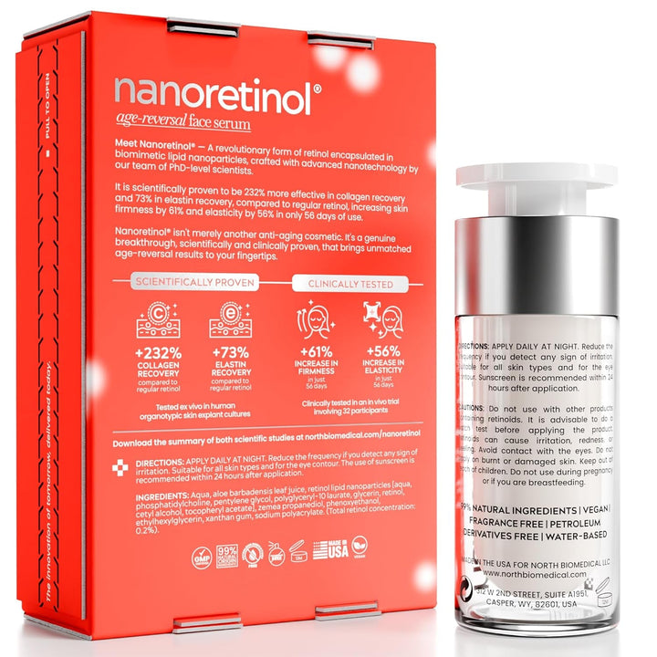 North Biomedical NANORETINOL Age-Reversal Face Serum 30ml | 232% More Effective Than Ordinary Retinol for Firm, Youthful Skin