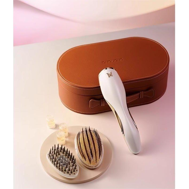 CHOUOHC Gold-Decorated Electric Massage Comb | Scalp & Hair Care with Microcurrent & LED Therapy