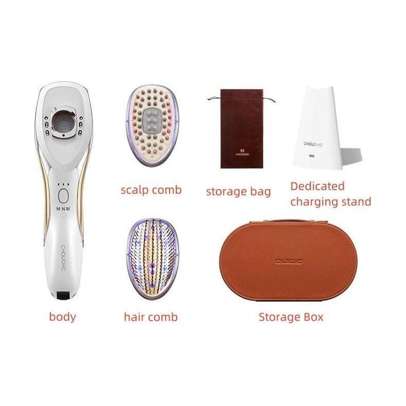 CHOUOHC Gold-Decorated Electric Massage Comb | Scalp & Hair Care with Microcurrent & LED Therapy