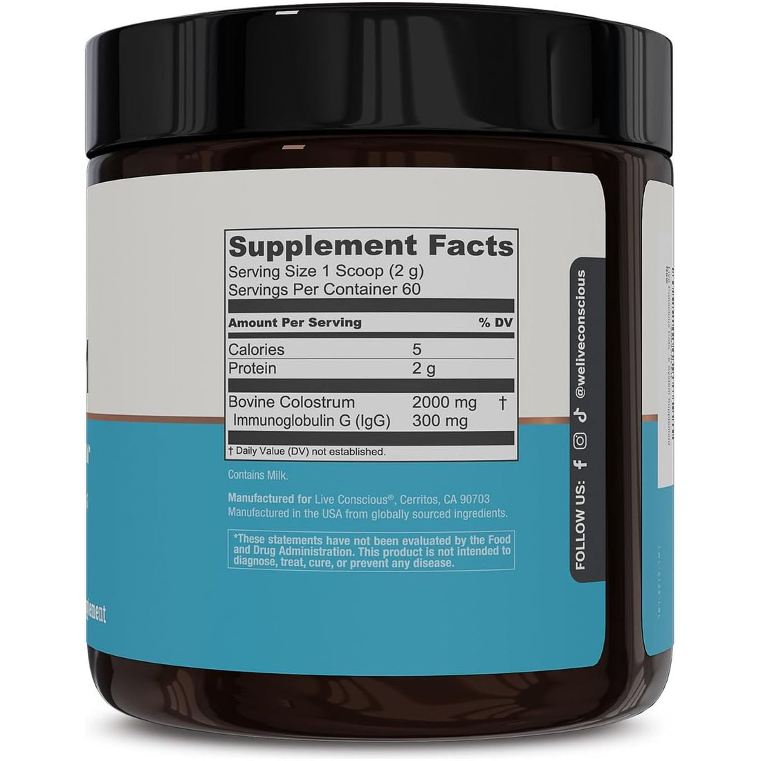 Live Conscious Colostrum Powder 120g | Immune & Gut Health Support | 60 Servings
