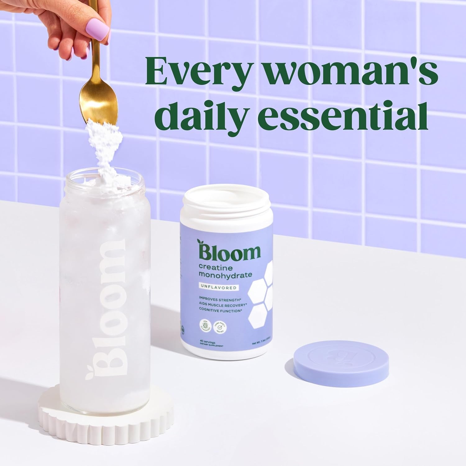 Bloom Nutrition Creatine Monohydrate 206g | 40 Servings – Women-Focused Strength + Cognitive Support