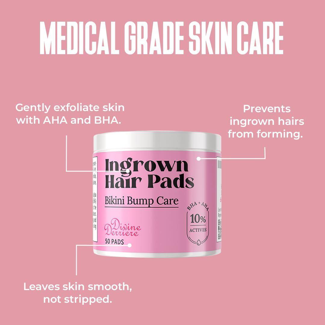Divine Derriere Ingrown Hair Pads - 50 Pads | Exfoliating Razor Bump & Ingrown Hair Treatment
