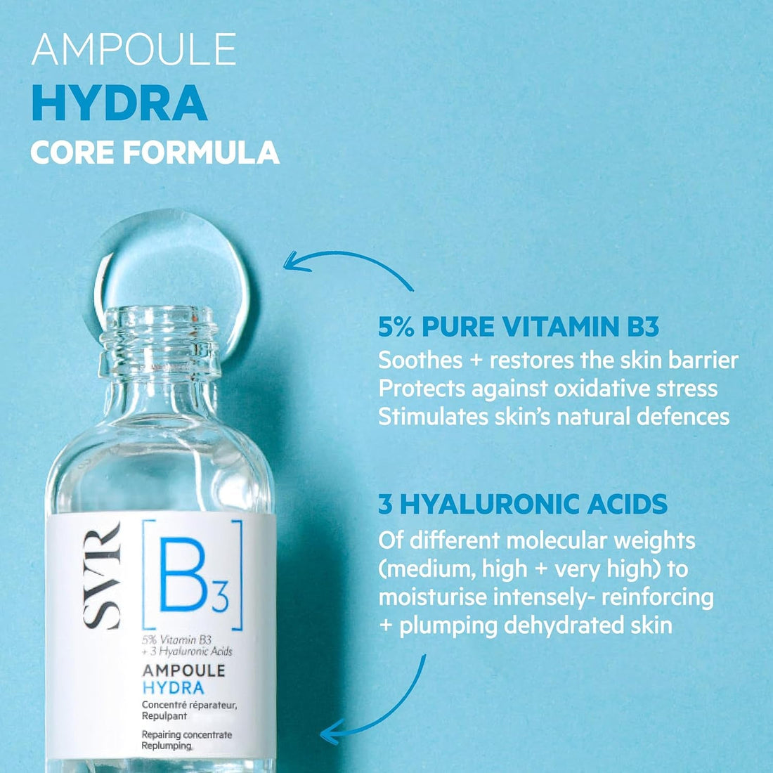 SVR [B3] Ampoule Hydra 30ml | 5% Niacinamide + 3 Hyaluronic Acids for Intense Hydration & Skin Barrier Repair