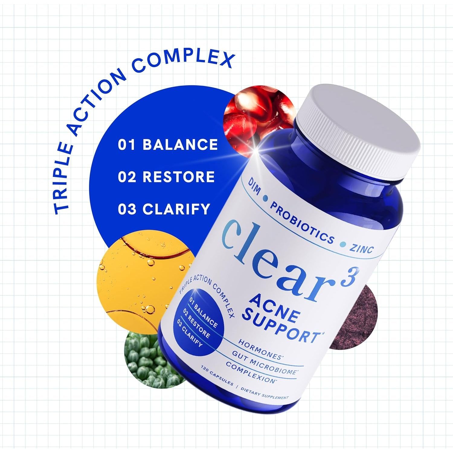 SM Nutrition Clear Acne Support – 120 Capsules | Triple-Action Hormonal, Gut & Skin Nutritional Acne Support