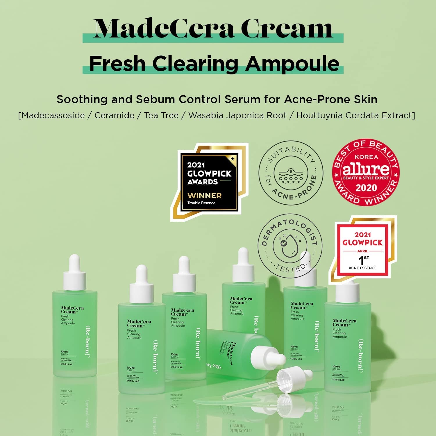 BEISIKS SKINRxLAB MadeCera Cream Fresh Clearing Ampoule – 100ml | Calming & Hydrating Vegan Ampoule for Sensitive, Oily & Acne-Prone Skin