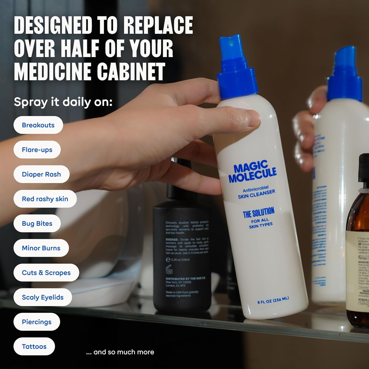 Magic Molecule Antimicrobial Skin Cleanser  62 ml (Pack of 3) | Gentle HOCl Formula for Face, Body & Tattoo Aftercare