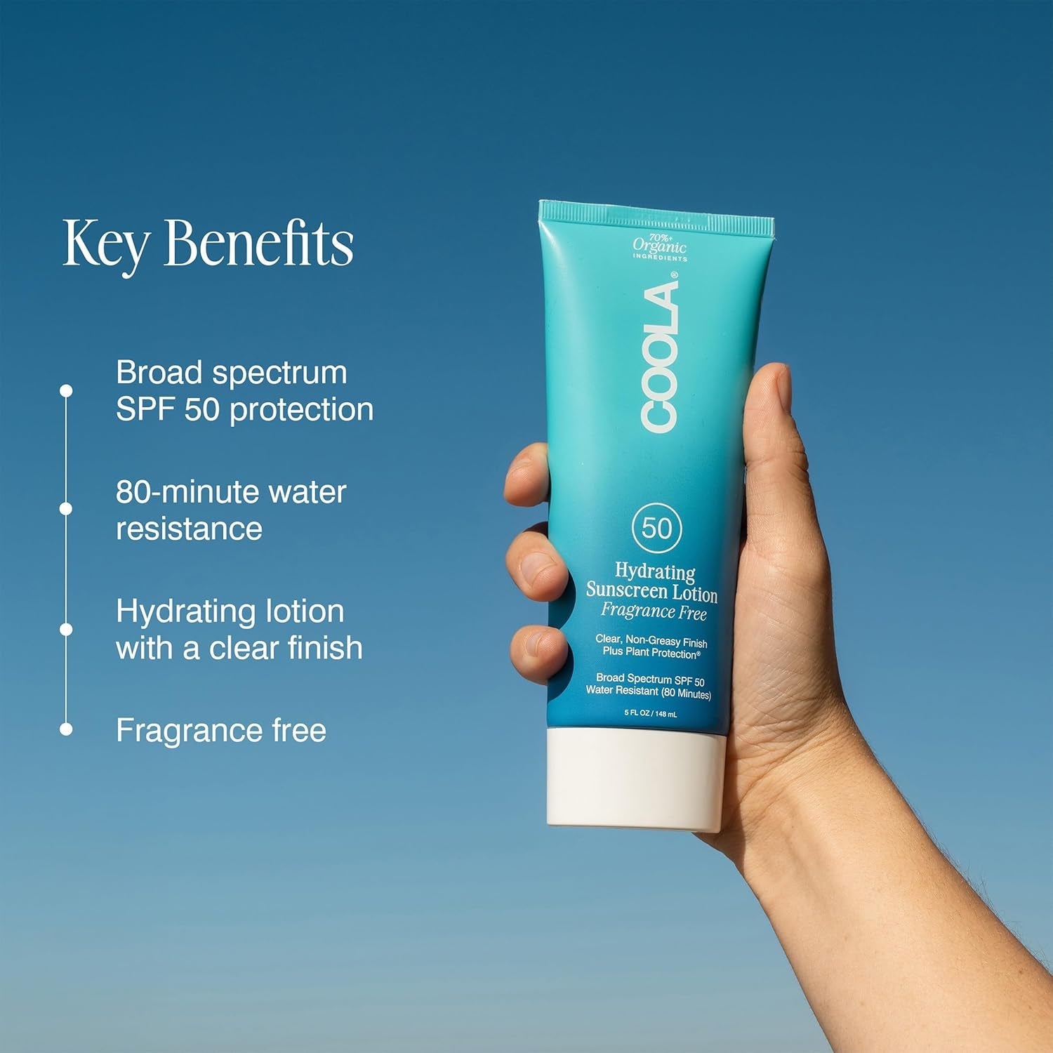 COOLA Hydrating Sunscreen Lotion SPF 50 Fragrance Free 148ml | Lightweight, Reef-Safe Daily Sun Protection