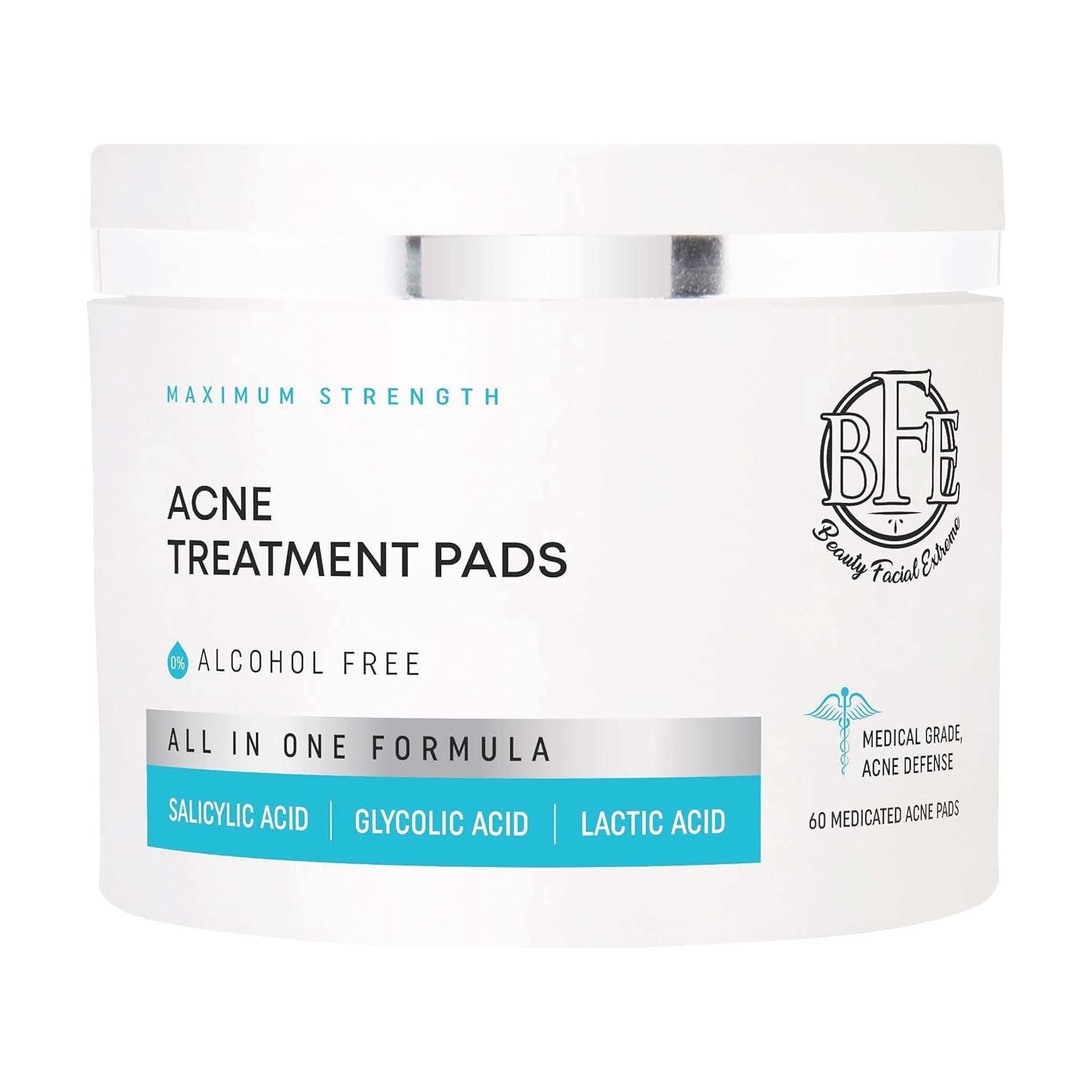 Beauty Facial Extreme Acne Treatment Pads 60 Pads | Salicylic, Glycolic & Lactic Acid Exfoliating Pads for Face & Body