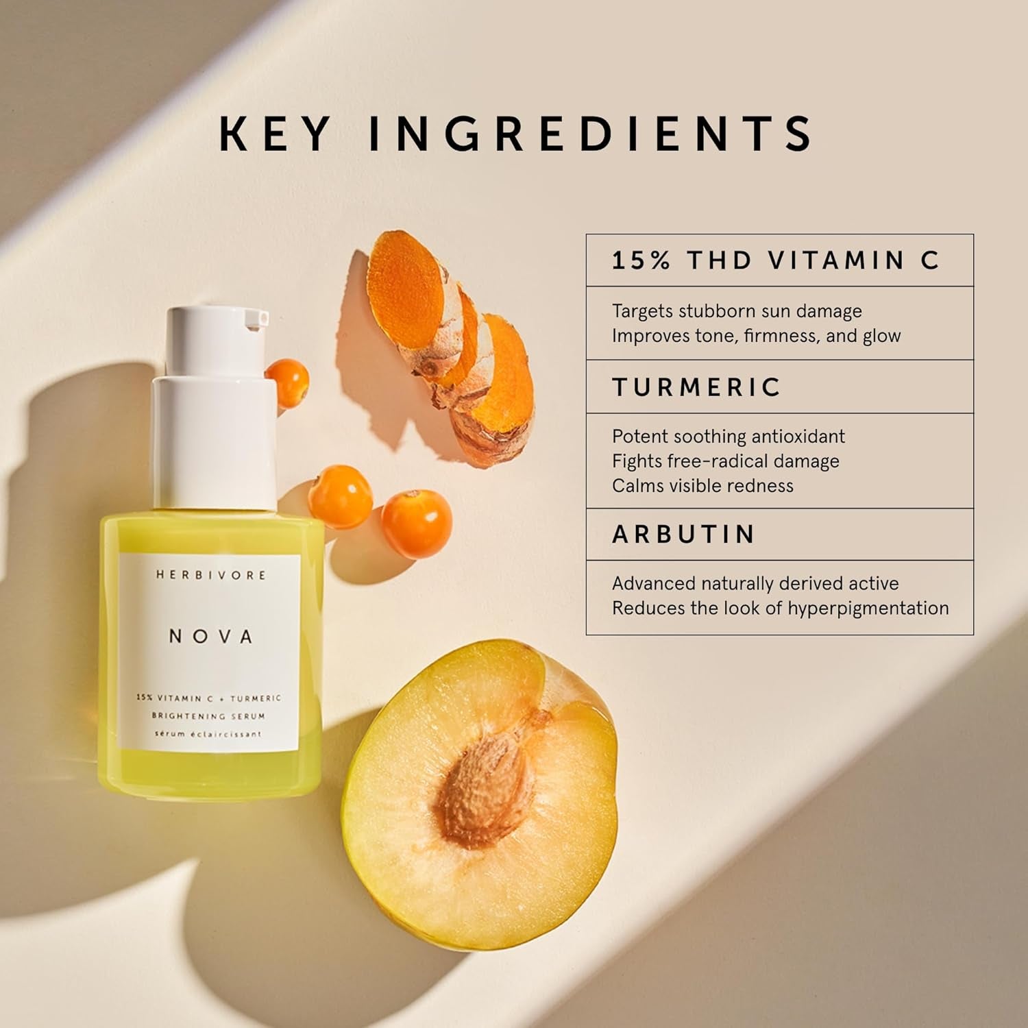 HERBIVORE Nova Brightening Serum – 30ml | Vitamin C + Turmeric for Radiant, Even-Toned Skin