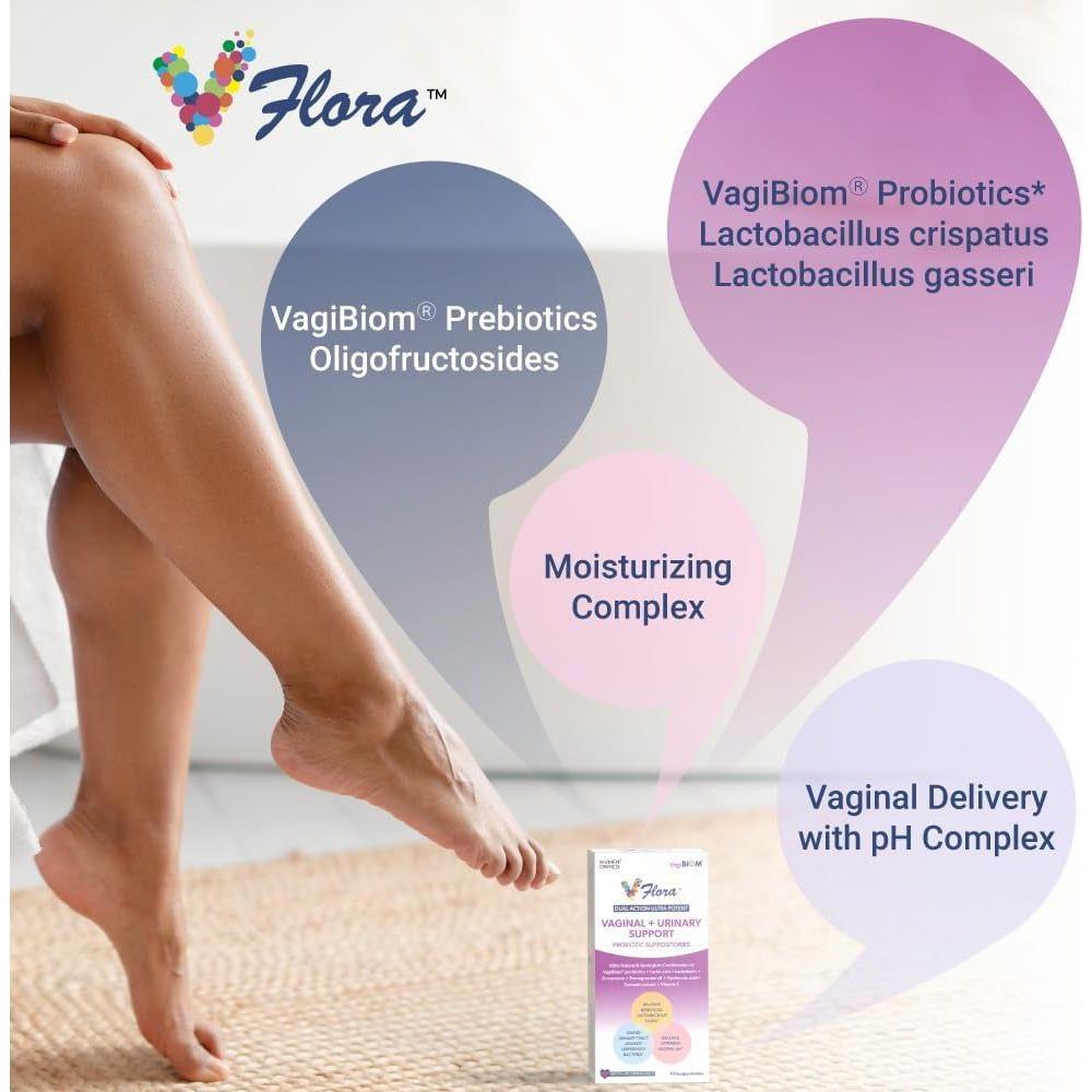 VagiBiom VFlora Dual Action Ultra Potent Vaginal + Urinary Support Probiotic Suppositories - 10 Suppositories