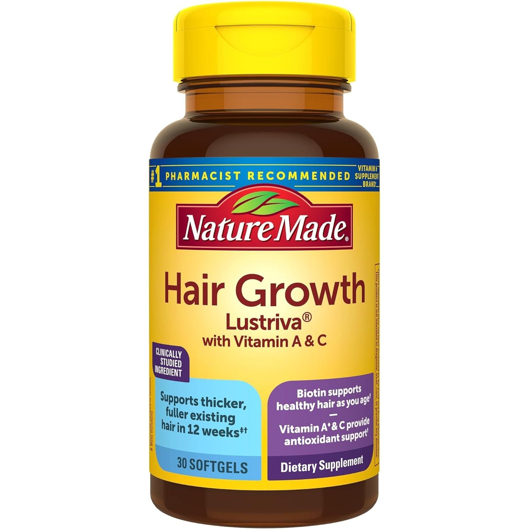 Nature Made Hair Growth Softgels & 30 Softgels Clinically Proven Formula for Thicker, Fuller Hair in 12 Weeks