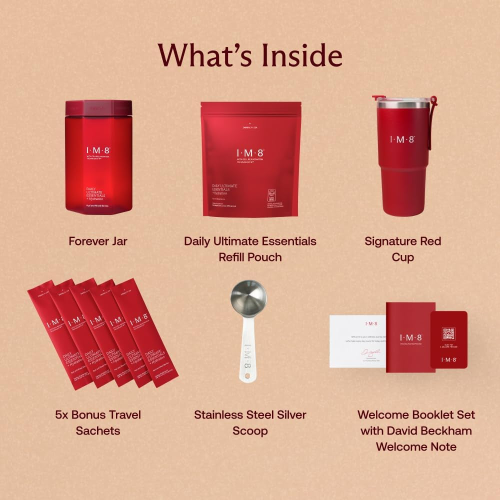 IM8 Daily Ultimate Essentials + Hydration – 30 Servings Starter Kit | All-in-One Superfood Supplement with Scoop + Tumbler