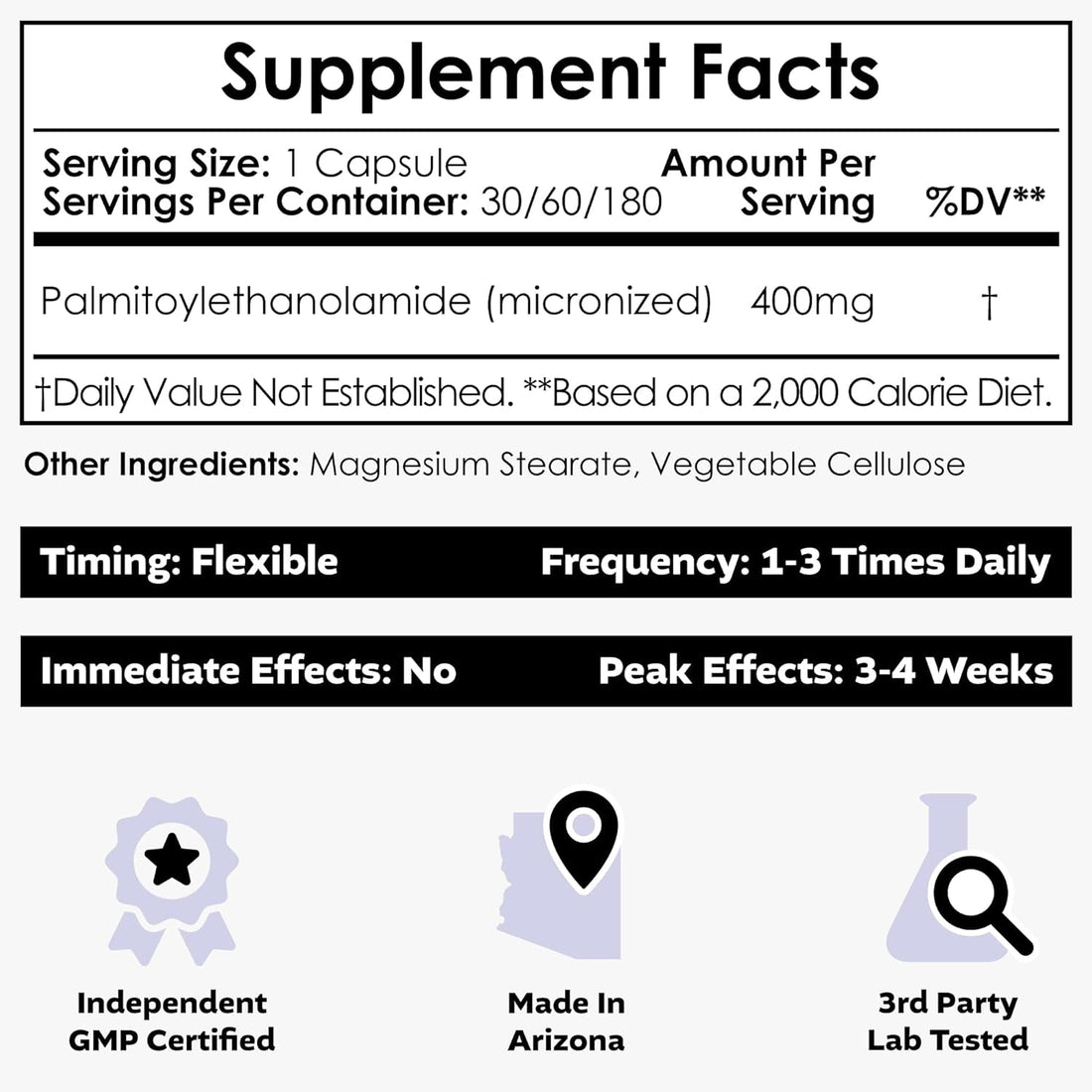 Nootropics Depot Palmitoylethanolamide Capsules 400mg 180 Capsules | Natural Discomfort & Nerve Support