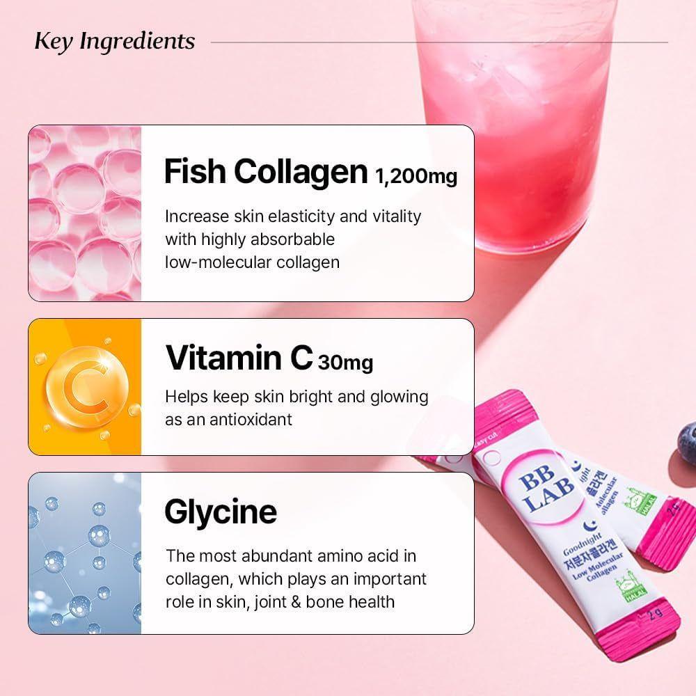 BB LAB Goodnight Low Molecular Collagen - 30 Sticks | Nighttime Skin Renewal with Halal-Certified Collagen