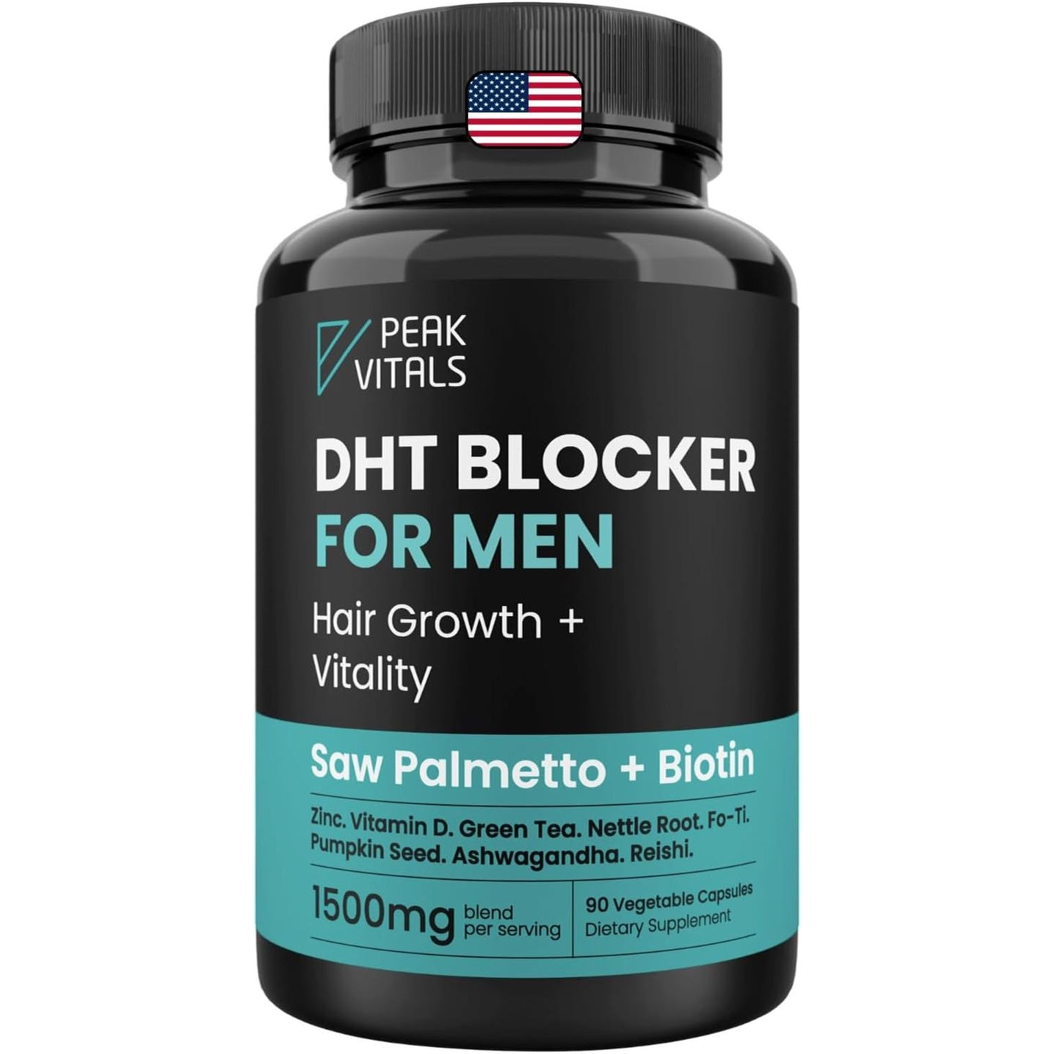 PEAK VITALS DHT Blocker for Men 90 Capsules The All-in-One Hair Regrowth & Vitality Supplement for Modern Men