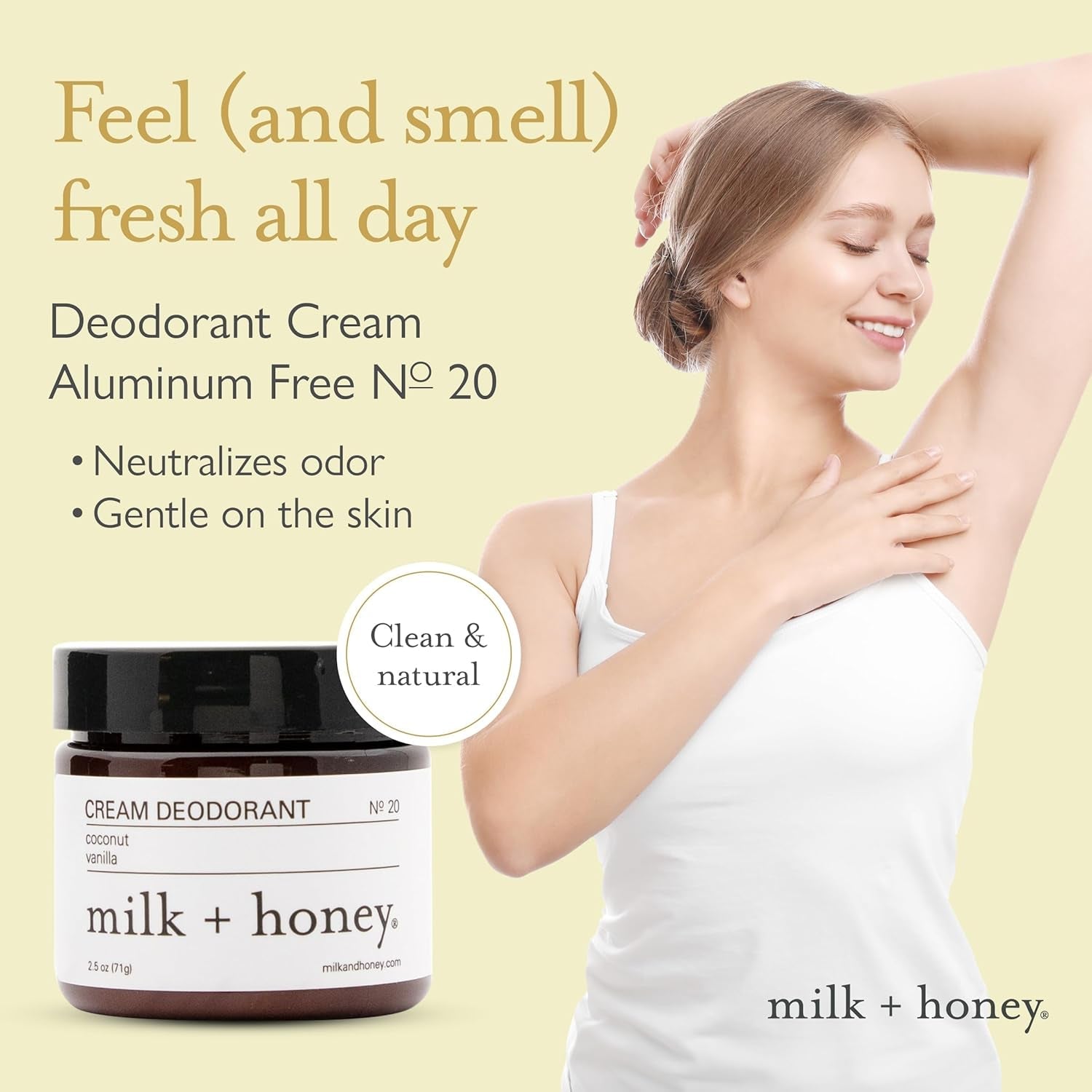 milk + honey Cream Deodorant No. 20  71 g | Natural Deodorant with Coconut & Vanilla | Aluminum-Free, Sensitive Skin Safe