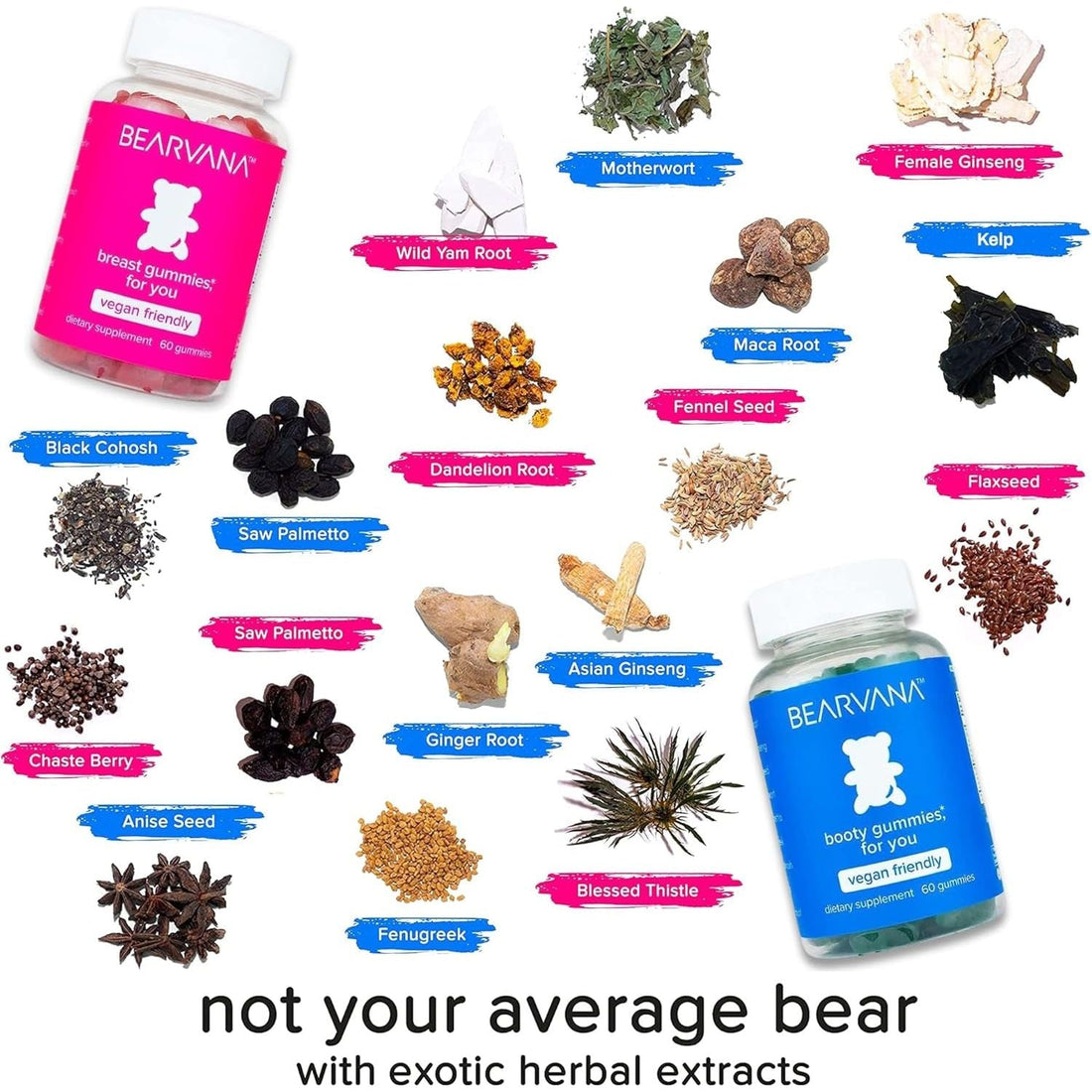 BEARVANA Top Support & Peach Support Combo Pack Gummies for Women | 9 Herbal Extracts + Essential Vitamins | Berry Flavour 60 Gummies