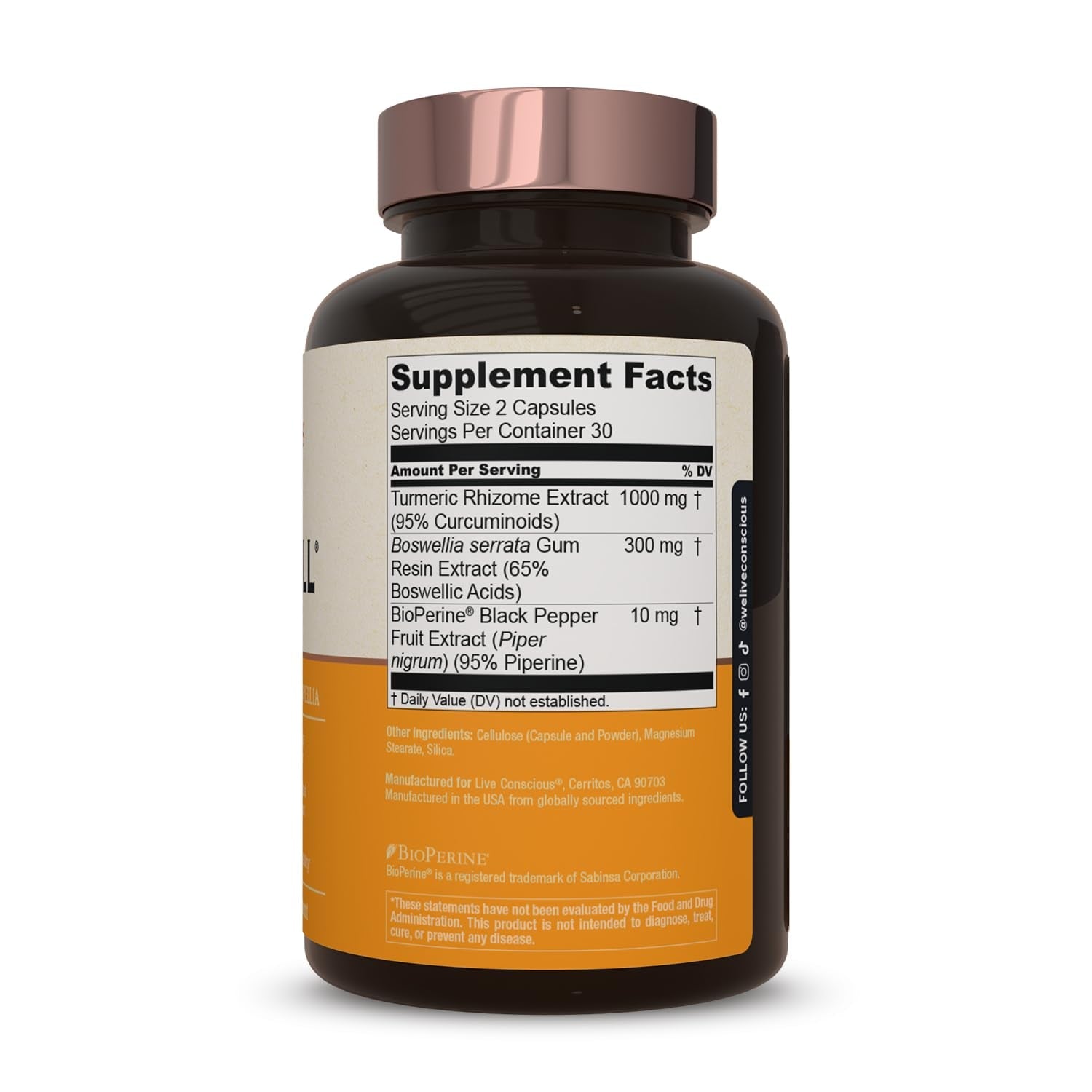 Live Conscious CURCUWELL 30 Capsules | Advanced Turmeric & Boswellia Supplement for Joint, Heart & Immune Support