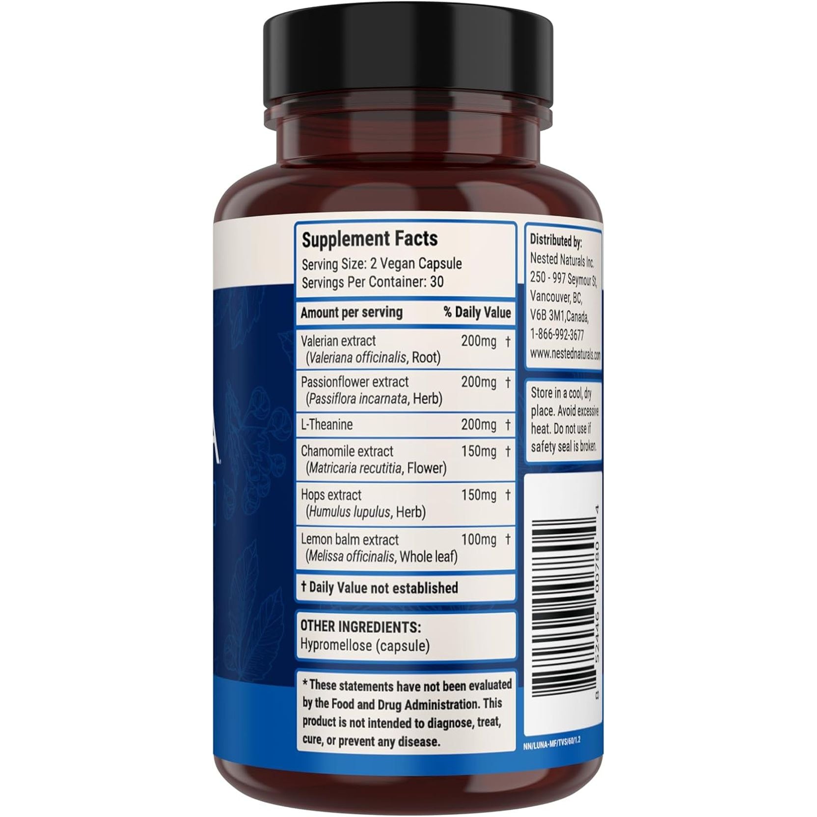 Nested Naturals Luna Gentle Sleep Supplement (Melatonin-Free) – 60 Vegan Capsules | Natural, Non-Habit Forming Sleep Aid