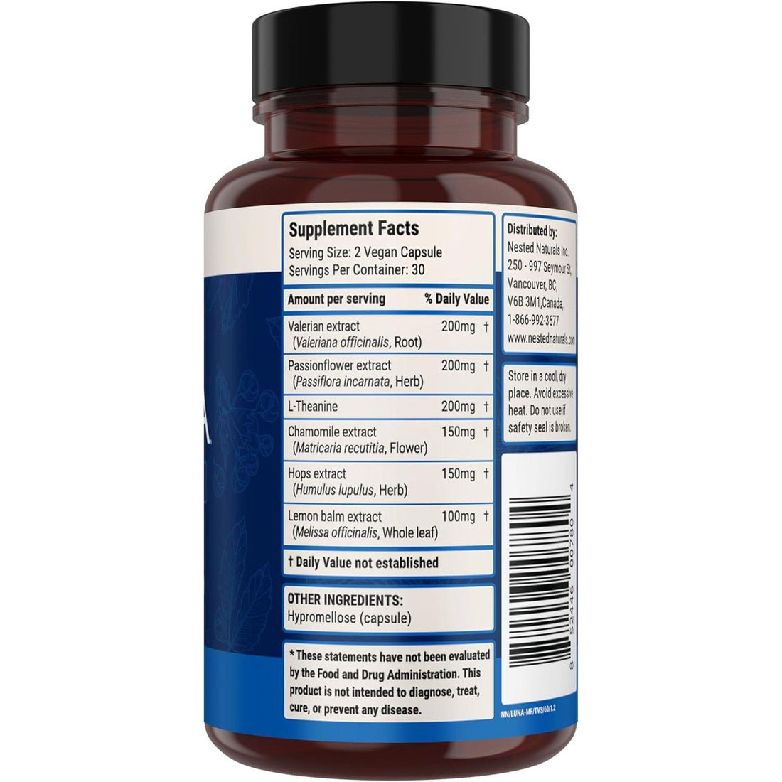 Nested Naturals Luna Gentle Sleep Supplement (Melatonin-Free) – 60 Vegan Capsules | Natural, Non-Habit Forming Sleep Aid